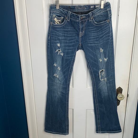 Miss Me Buckle Easy Boot Cut Stretch Bling Pocket Distressed Jeans W-860 Sz 28 - Picture 1 of 13